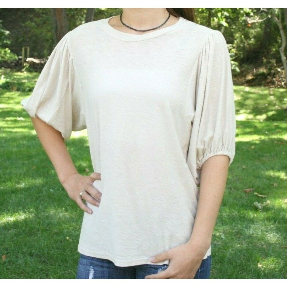 Michelle by Comune Shirt Womens Knit Balloon Sleeves Relaxed Pullover Clay nwt